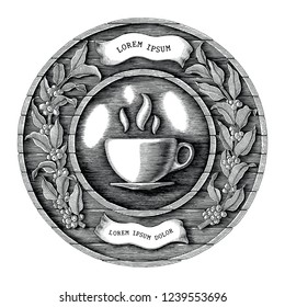 Logo of coffee shop and coffee product label hand draw vintage engraving style isolated on white background