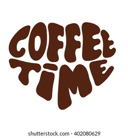 Logo COFFEE TIME in heart shape on white background. Vector illustration