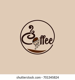 Logo coffee - Vector Illustration with dripping coffee bean - Vector Illustration