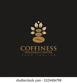 logo coffiness wellness center, with coffee as stone pile and leaf vector