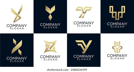 logo collection, Abstract design concept for branding with golden gradient.