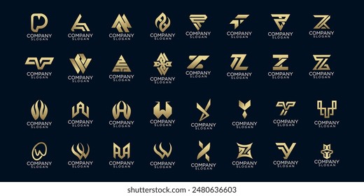 logo collection, Abstract design concept for branding with golden gradient.