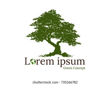 Logo collection, abstract geometric business icon set,Green Oak Silhouette of a tree,Natural product logo design vector template