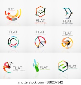 Logosammlung - abstraktes minimalistisches lineares Flachdesign. Hightech-Geometrische Symbole, mehrfarbige verbundene Segmente von Linien. Vektorgrafik - Verbindungskonzepte