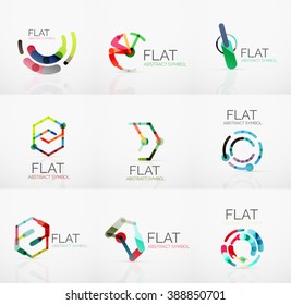 Logo collection - abstract minimalistic linear flat design. Business hi-tech geometric symbols, multicolored segments lines