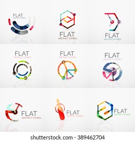 Logo collection - abstract minimalistic linear flat design. Business hi-tech geometric symbols, multicolored connected segments of lines. Vector illustration - connection concepts
