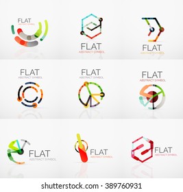 Logo collection - abstract minimalistic linear flat design. Business hi-tech geometric symbols, multicolored connected segments of lines. Vector illustration - connection concepts