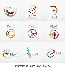 Logosammlung - abstraktes minimalistisches lineares Flachdesign. Hightech-Geometrische Symbole, mehrfarbige verbundene Segmente von Linien. Vektorgrafik - Verbindungskonzepte