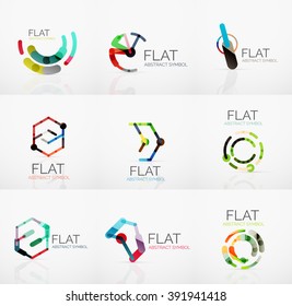 Colección de logotipos - diseño plano lineal minimalista abstracto. Símbolos geométricos empresariales de alta tecnología, segmentos multicolores conectados de líneas. Ilustración del vector - conceptos de conexión