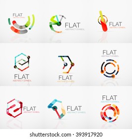 Logo collection - abstract minimalistic linear flat design. Business hi-tech geometric symbols, multicolored connected segments of lines. Vector illustration - connection concepts