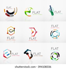 Logo collection - abstract minimalistic linear flat design. Business hi-tech geometric symbols, multicolored connected segments of lines. Vector illustration - connection concepts