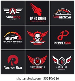 Logo collection of automotive car skull engine wing rocket star rider tattoo brand identity.