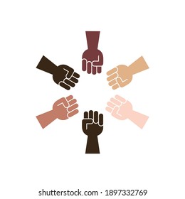 El logo de una colección de manos apretadas con diferentes colores de piel