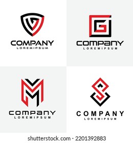 logo collection geometric design shield letter m, g, s