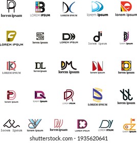 Colección de logotipos. Letra D y conceptos de alfabeto. Iconos vectoriales aislados. Los monogramas se realizan a menudo combinando las iniciales de una persona o una empresa, utilizadas como símbolos o logos reconocibles.