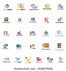 Colección de logotipos. Letra E y alfabetos. Iconos vectoriales aislados. Los monogramas se realizan a menudo combinando las iniciales de una persona o una empresa, utilizadas como símbolos o logos reconocibles.