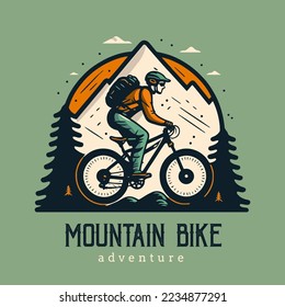 Logo collection of mountain bike mountains in the background. Bicycle, transport, downhill, free ride, extreme, sports design, logo label badge