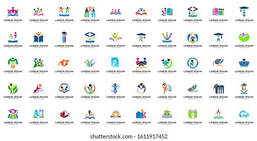 Logo collection of people education, academic, school, university, college and graduation. Set of smart and creative kids logo