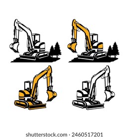 logo collection set of Backhoe excavator equipment service template