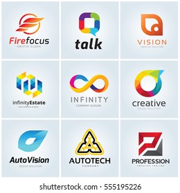 Logo collection set of infinity talk vision automotive profession real estate fire and technology