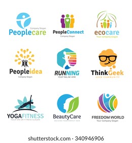 logo collection set people idea kids geek spa yoga human and healthy beauty eco care school brain inspiration education template.