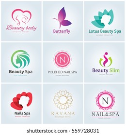 Logo Collection Of Spa Beauty Women Nail Salon Lotus And Body Care Symbol