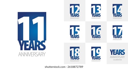 Logo collections for the 1st decade anniversary. Creative design emblems with negative space numbers blue white background for celebration event, invitation, greeting, web template, leaflet and bookle