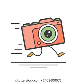 Logo in the color of fast delivery for equipment with a camera on legs. Flat style. Vector illustration.