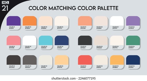 Logo Color matching color palette - 21 , Fashion Trend Color guide palette, An example of a color palette vector. Forecast of the future .HAX code palette for fashion designers, fashion business