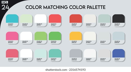 Paleta de colores de coincidencia de colores con logotipos - 24 , Paleta de guía de color de moda, Ejemplo de un vector de paleta de colores. Pronóstico de la futura paleta de códigos .HAX para diseñadores de moda, negocios de moda