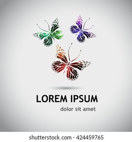 Logo colored butterfly with hearts. Vector