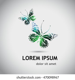 Logo colored butterfly with hearts. Vector