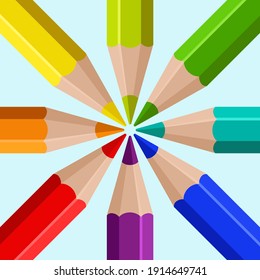 Logo with colored pencils. Vector illustration, flat design, cartoon style.