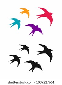 logo colorful birds swallows silhouette flying. Vector illustration