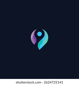 The logo is a colorful design featuring a person and a blue circle. The person is depicted as a figure with a pointed head, and the circle is positioned above them. The logo is predominantly blue