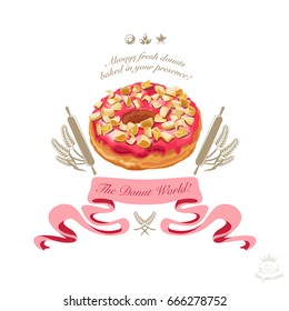 Logo with colorful donut image. Suitable for cafe, donut store or shop, bakery, donut making equipment. Vector Illustration