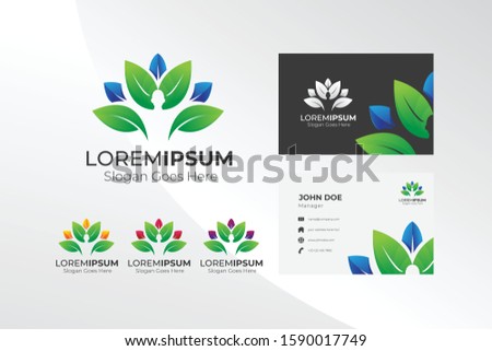 logo colourful leaf with human open hand