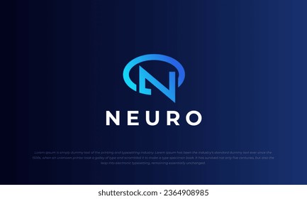 logo combination of abstract brain and letter N in dark blue background