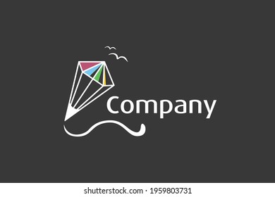 Logo combination between parachute and pencil in one concept, as well as bird variations and pencil strokes