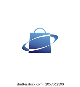 logo combination between planet icon and shopping logo icon simple and modern.