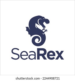 logo combination between t-rex and seahorse