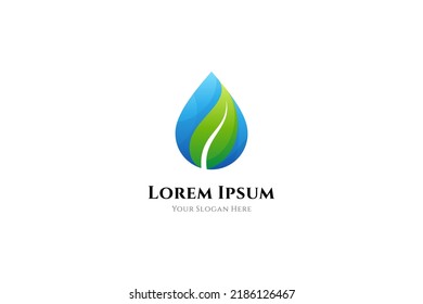 combinación del logotipo de la gota de agua azul y la hoja verde