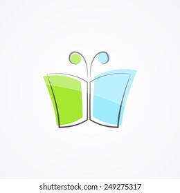 Logo with a combination of books and butterflies