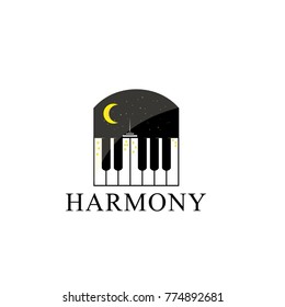 logo combination of building and piano
negative space