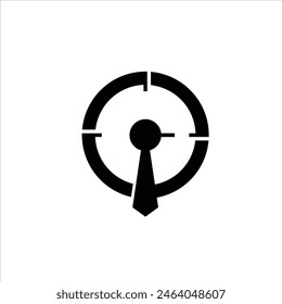 a logo with a combination of a clock and a tie that shows disciplined working time