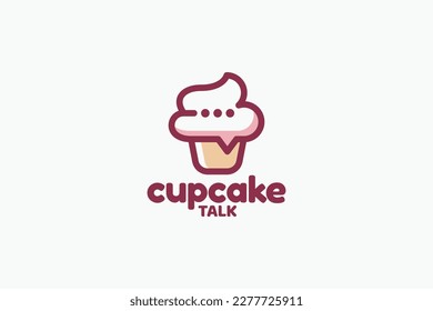 logo with a combination of a cute cupcake and chat or bubble as a topping on the cupcake.