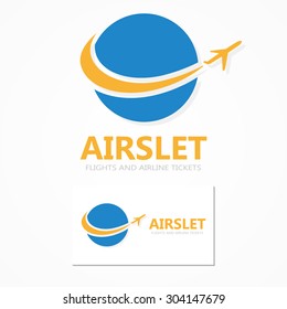 Logo combination of a globe and airplane