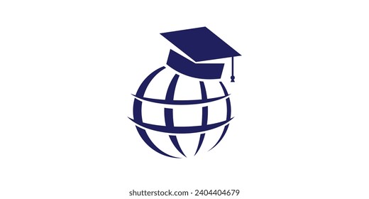 logo combination of globe shape with graduation cap, education, vector icon, symbol.