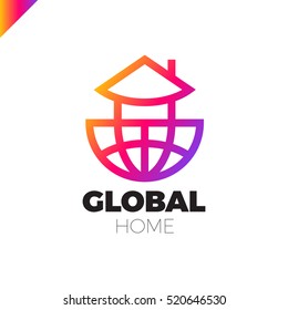 Logo combination of a house and earth. rainbow gradient