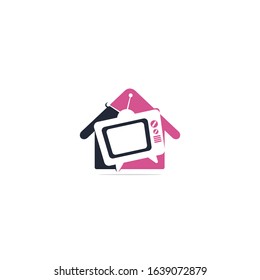Logo combination of house and TV design vector template.